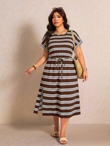 Elaquor Casual Pattern Plus Size Round Neck Short Sleeve Dress, Suitable For Spring And Summer - Multicolor - View 5