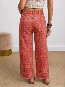 SHEIN PETITE CURVE Celana Jeans Denim Motif Seluruh Permukaan untuk Liburan Ukuran Plus - Aprikot - View 2