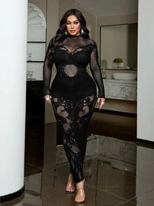 NU&NOW Plus Size Women's Sexy Mesh Date Party Dress Fall - Black - View 5