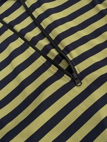 Rustia Plus Size Striped Stand Collar Zip-Up Sweatshirt, Sporty Casual Fall - Navy Blue - View 3
