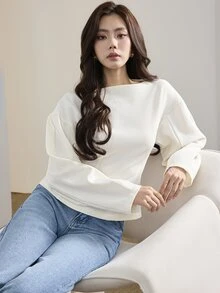Heiryn Women's Elegant Commute Solid Color Waist-Cinching Blouse - White - View 6