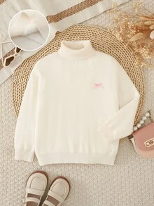 SHEIN 1件女童套頭毛衣，抓絨內裡高領麻花編織，純色簡約百搭寬鬆柔和風格，常規厚度整齊下擺柔軟舒適，適合日常、外出、旅行、度假、居家、育兒及各種場合，亦適用於秋冬、聖誕、開學、派對等場合 - 白色 - 查看 1
