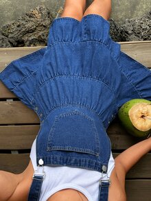 Sunnyshic Women's Summer Casual Denim Pinafore Dress - Blue - View 3