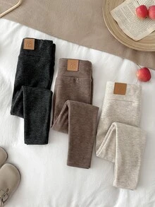 SHEIN 女童 3 件組針織純色修身休閒內搭褲套裝 - 彩色 - 查看 4
