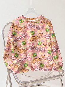 SCOOBY-DOO X SHEIN 大尺碼狗狗英文 Logo 趣味滿版印花圓領運動衫 秋季款 - 白色 - 查看 1