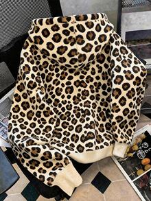 Resyla Women's Leopard Print Long Sleeve Zip-Up Casual Hooded Sweatshirt, Autumn/Winter - Multicolor - View 2