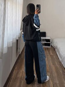 StreetHx Jaket Denim Kasual Serbaguna untuk Wanita dengan Resleting dan Desain Blok Warna, Cocok untuk Penggunaan Sehari-hari - MultiWarna - View 8