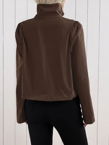 SHEIN EZwear 女款素色雙排扣長袖休閒風衣 - 棕色 - 查看 8