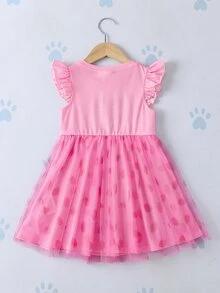 SHEIN | PAW Patrol Young Girl Fun Round Neck Cartoon Print Mesh Dress - Pink - View 2