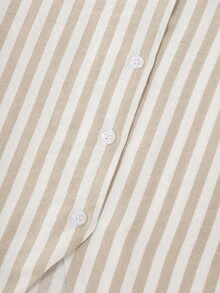 LUMIGAL Women's 2pcs Vintage Boho Casual Vacation Relaxed Fit Colorblock Striped V-Neck Waist-Cinching Top Lantern Wide Leg Pants Set Pockets Beige Fall - Multicolor - View 4