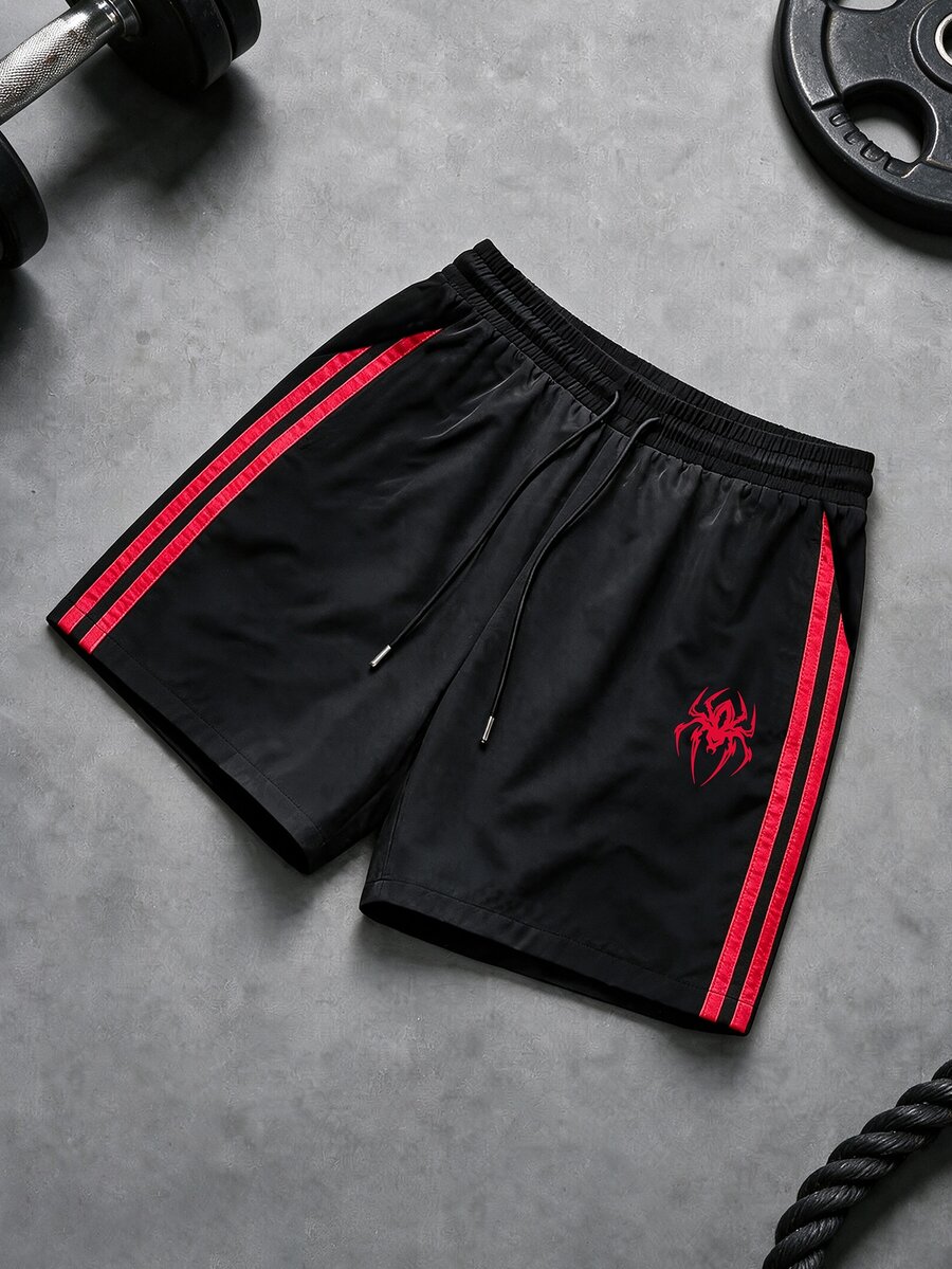 Sport MetroGents 男士蜘蛛圖案側條紋抽繩腰運動短褲 - 彩色 - 查看 1