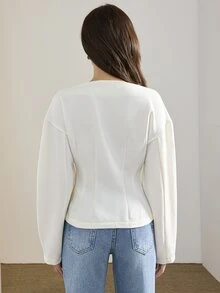 Heiryn Women's Elegant Commute Solid Color Waist-Cinching Blouse - White - View 4