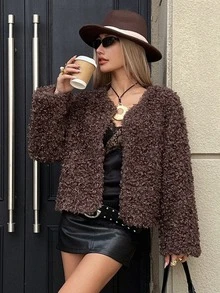 DAZY Women's Solid Color Fashion Versatile Daily Casual Long Sleeve Jacket - Brown - View 6