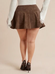 SHEIN BAE CURVE Plus Size Women's Brown Skirt - Brown - View 2