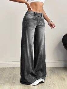 SHEIN Tall 女款休閒百搭日常牛仔褲 - 深灰色 - 查看 5