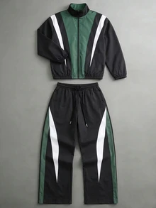 PAVTROS Men's Colorblock Long Sleeve Jacket And Pants Casual Daily Outfit - Multicolor - View 3