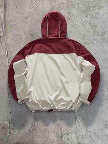 AXEPEAK 男士拼色字母圖案拉鍊休閒日常長袖夾克 - 紅色 - 查看 2