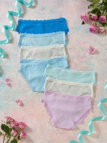 Elorette 7件組藍色多色漸層可追蹤棉質蕾絲拼接極簡休閒女款三角內褲 - 彩色 - 查看 2