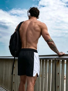 Ironwick Men's Letter Print Sports Shorts, Running Workout, Outdoor Casual, Gym - Multicolor - View 2