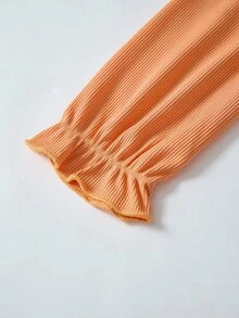 SHEIN 2件組女童春秋休閒針織羅紋蝴蝶結裝飾開襟上衣與印花細肩帶簡約洋裝，可愛日常出遊兩件套 - 橘色 - 查看 6