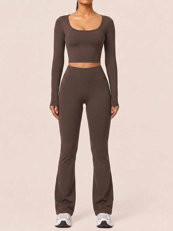 SHEIN BAE Women's Solid Color Long Sleeve Top And High Waist Leggings Casual Daily Sports Set