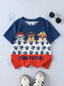 SHEIN | PAW Patrol 小男孩字母卡通圖案休閒日常短袖T恤 - 彩色 - 查看 1