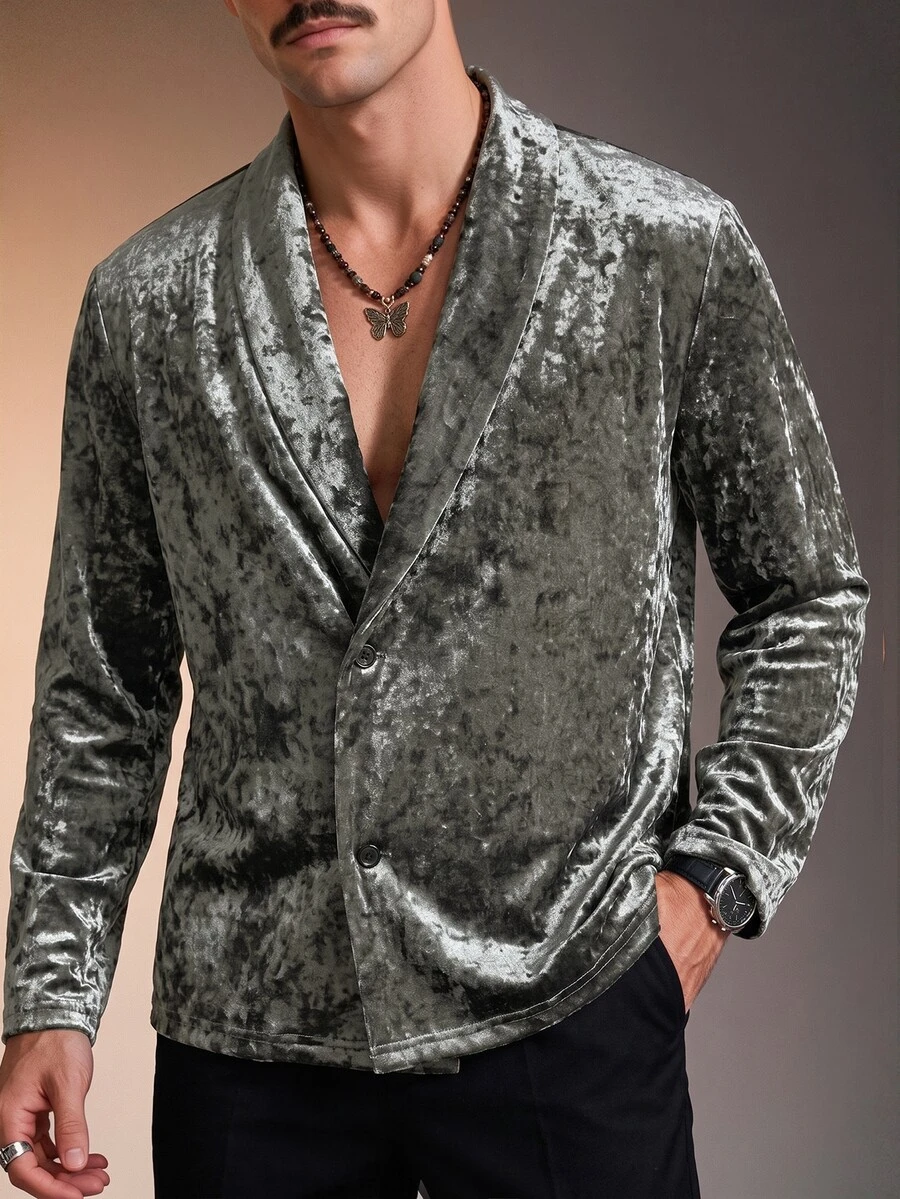 ZURIURI Men's Casual Velvet Long Sleeve T-Shirt For Daily Wear - Grey - View 1
