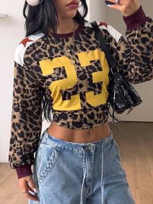 Coolane 女款秋季時尚豹紋數位印花短版運動衫 - 白色 - 查看 5