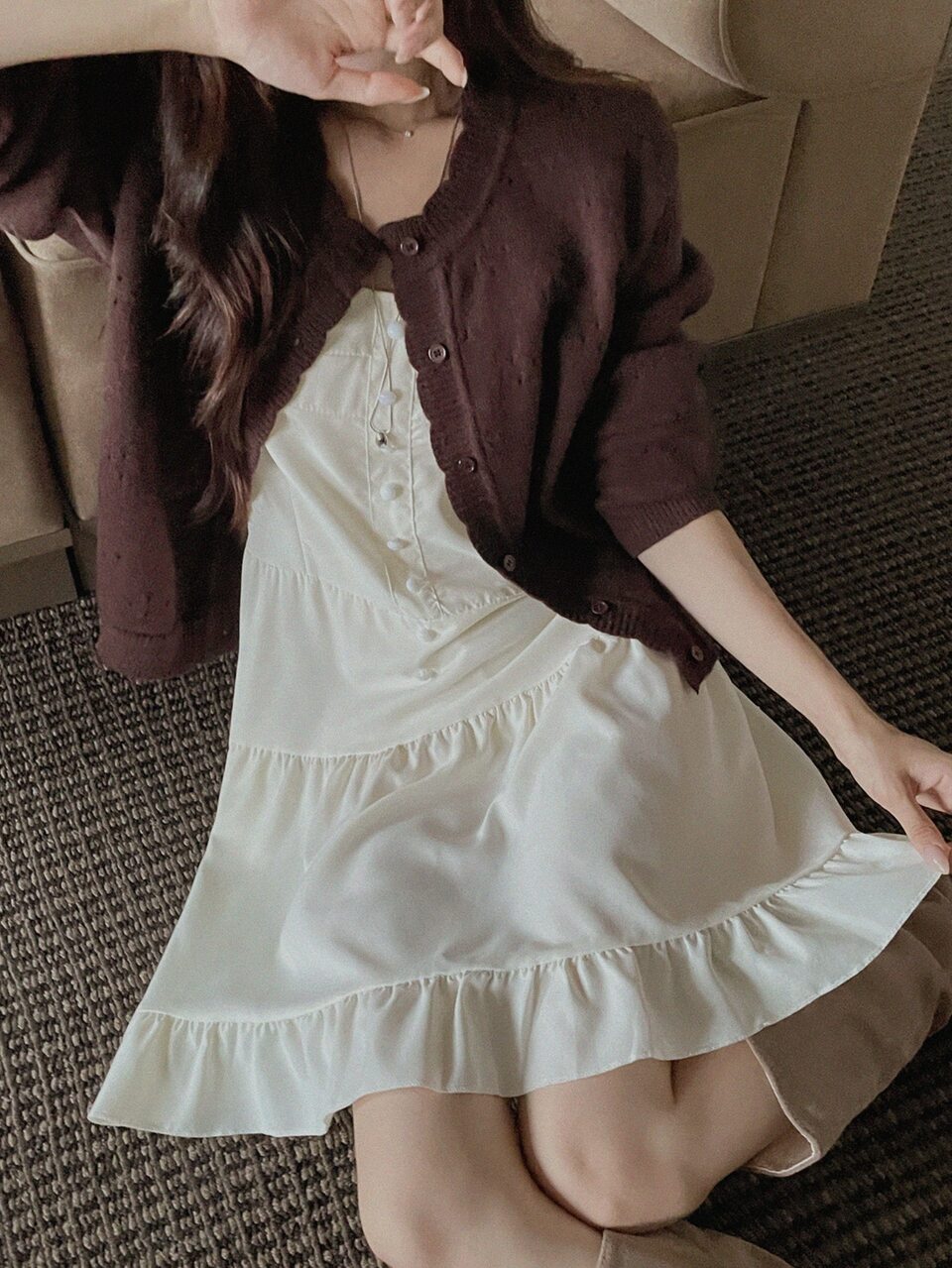 Solid Color Loose Lace Long Sleeve Casual Vacation Girl Spring Autumn Knit Cardigan Women Thin
