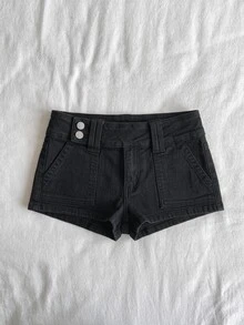 Attitoon Women's Sexy Ultra Low Waist Denim Shorts With Pockets Work Outfits For Women - Black - View 5