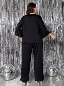 Reflora Plus Size Women Tassel Design Top And Long Pants Casual Daily 2 Pieces Set - Black - View 2
