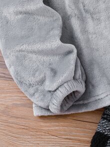 Teen Boys Grey Flannel Lounge Set, Loose Comfortable Plaid Pants And Fuzzy Pajama Top, 2 Pieces Set, Suitable For Autumn/Winter - Grey - View 5
