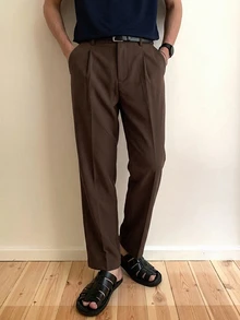 DAZY 四季通勤 9/10 分長棕色純色男士西裝長褲 - 巧克力棕 - 查看 5