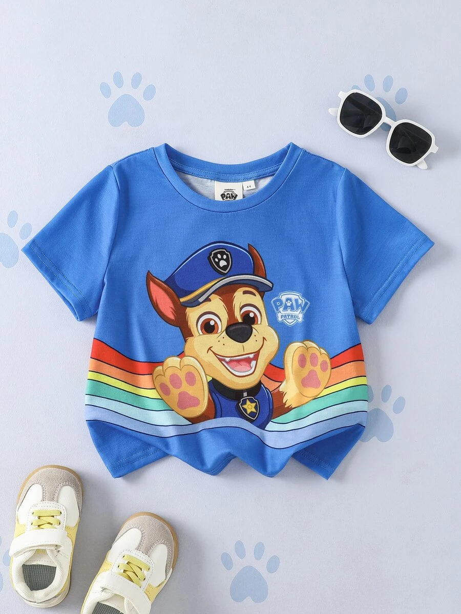 SHEIN | PAW Patrol 1pc Casual Fun Cartoon Print Young Boy T-Shirt - Blue - View 1