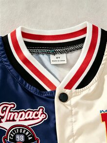 SHEIN 小男孩運動休閒棒球夾克，字母數字印花，長袖，適合日常穿著、運動、觀賽，4-7歲，秋季 - 彩色 - 查看 4