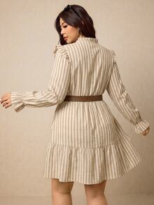 Elaquor Plus Size Women's Striped Pleated Casual Party Dress Fall - Multicolor - View 2