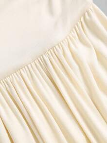 Sweetra Spring/Autumn Sexy Asymmetrical Shoulder Cut-Out Ruched Knit Long Sleeve Dress, Design With Waist Drawstring, Versatile For Vacation, Travel, Dating, Store Visiting, Daily Commute - Apricot - View 4