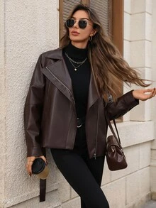 EMERY ROSE Damjacka för höst och vinter med bälte, brun vinterjacka, vinteroutfit för kvinnor - Brun - Visa 7