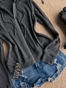 Attitoon Women's Wing Pattern Casual Daily Hooded Sweatshirt - Dark Grey - View 6
