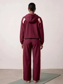 Zivah Women's Long Sleeve Zip-Up Jacket And Pants Sports Set - Burgundy - View 2