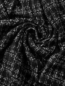Balvessa Women's Round Neck Plaid Tweed Open Front Long Sleeve Jacket - Black - View 3
