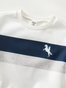 SHEIN 男嬰休閒舒適百搭拼色圓領衛衣與長褲套裝，秋冬款 - 彩色 - 查看 5