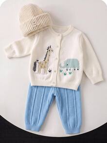 Set Celana Panjang Kasual Bertekstur Serbaguna untuk Bayi Laki-laki dengan Motif Jacquard Hewan Lucu, Cocok untuk Musim Dingin - MultiWarna - View 3