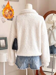 Lalippa Women Half Zip Fluffy Fleece Sweatshirt, Casual Stand Collar Long Sleeve Plush Pullover Tops - White - View 2