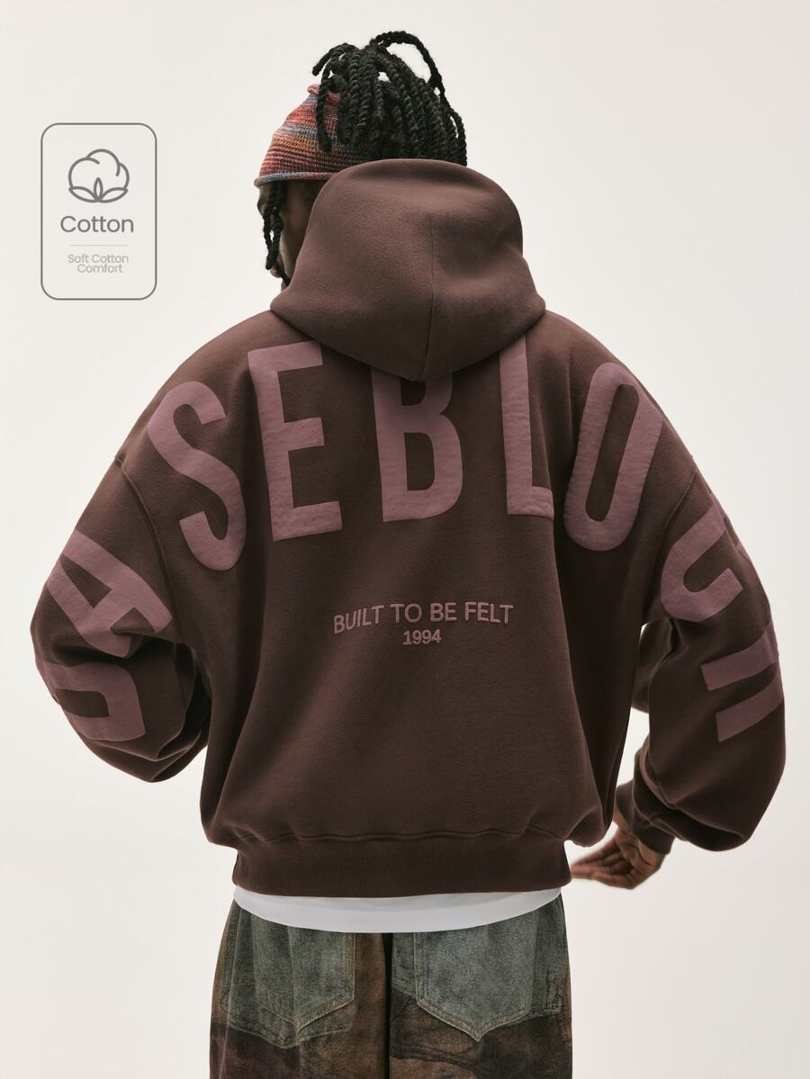 Baseblock Men's Cotton Streetwear Brown Fleece Lined Loose Fit Hooded Pullover Sweatshirt, New Fall Looks - Coffee Brown - View 1