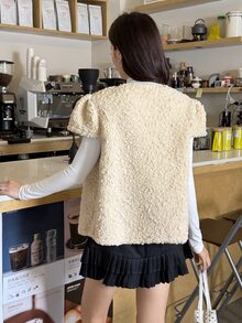K-Vae Women's Soft Style Loose Single-Breasted Plush Layering Vest - Apricot - View 2