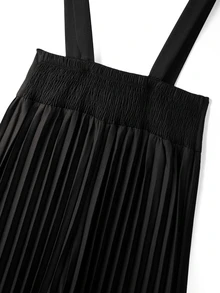 SHEIN Franclia Women's Solid Color Pleated Button Strap Wide Leg Jumpsuit - Black - View 5