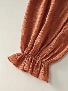 Hotletica 女款素色露肩長袖寬鬆時尚上衣 - 橘色 - 查看 3