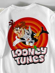 LOONEY TUNES X SHEIN Manfinity Joysei Men's Casual Everyday Short Sleeve T-Shirt With Letter & Cartoon Graphic - White - View 3