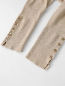 SHEIN LUNE CURVE Plus Size Fashion Button Long Sleeve Crew Neck Pullover Sweater Winter - Apricot - View 7